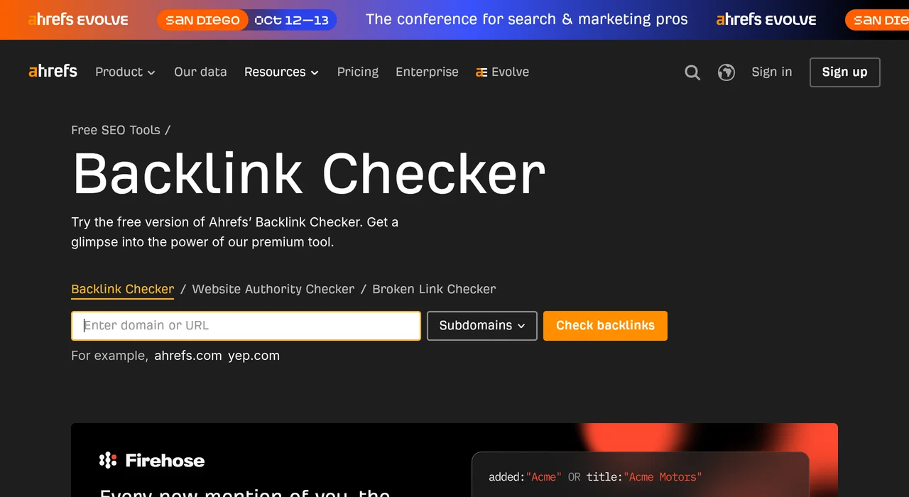 Ahrefs backlink checker tool