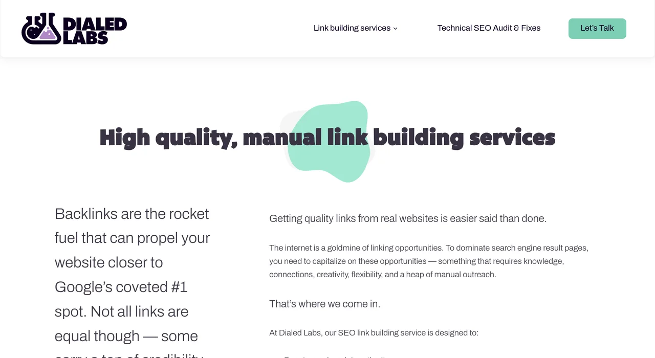 Dialed Labs quality link building page