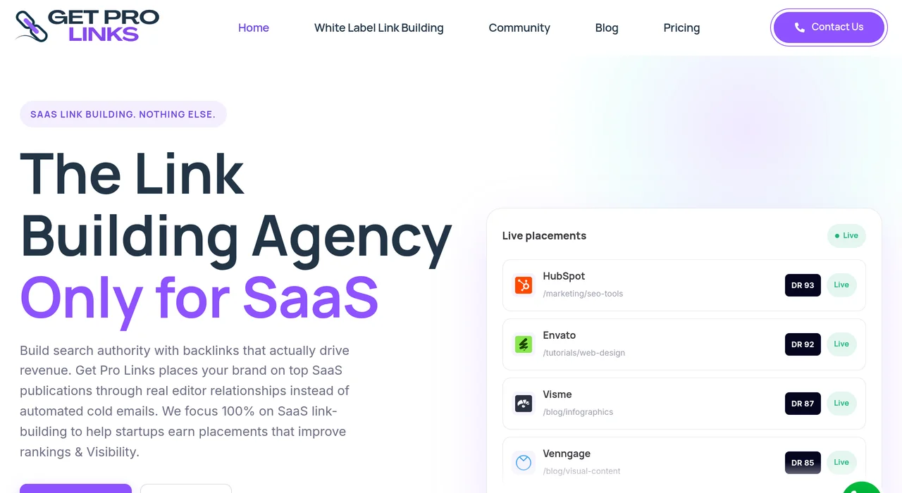 GetProLinks SaaS link building service page