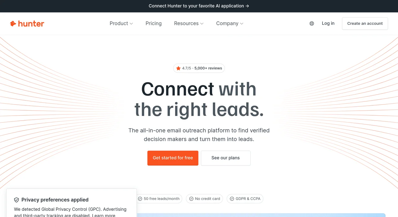 Hunter.io email finding and verification tool