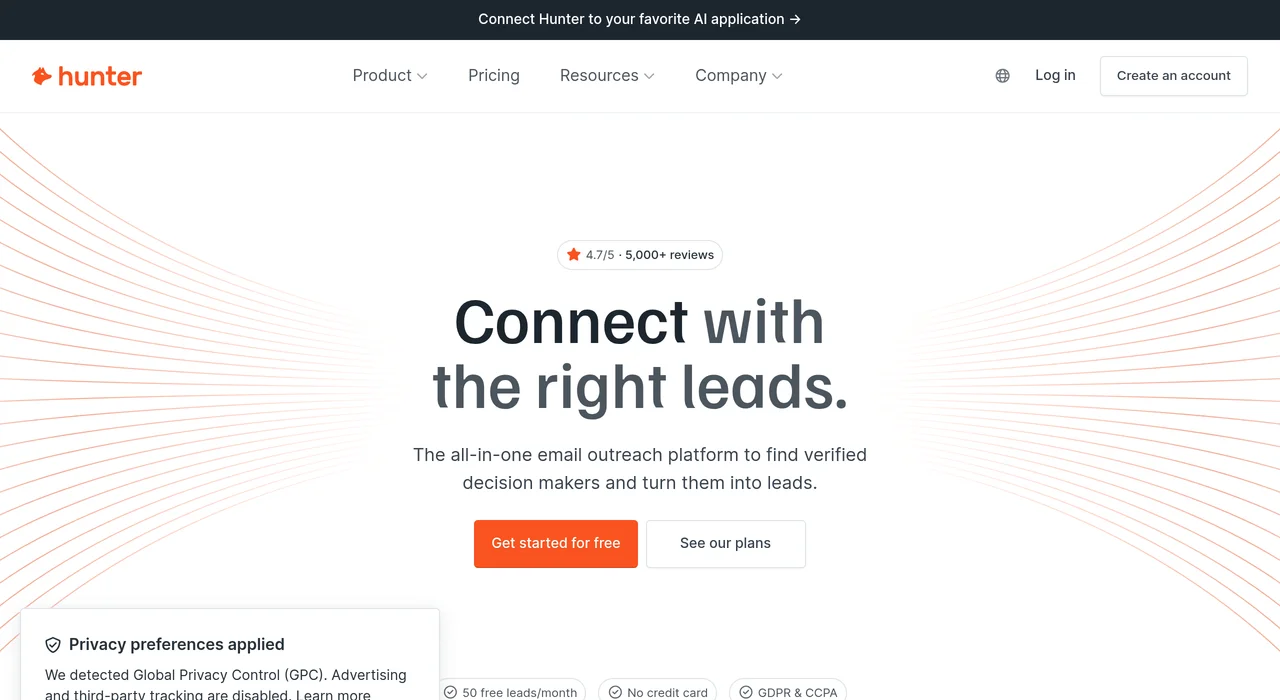 Hunter.io email finder tool