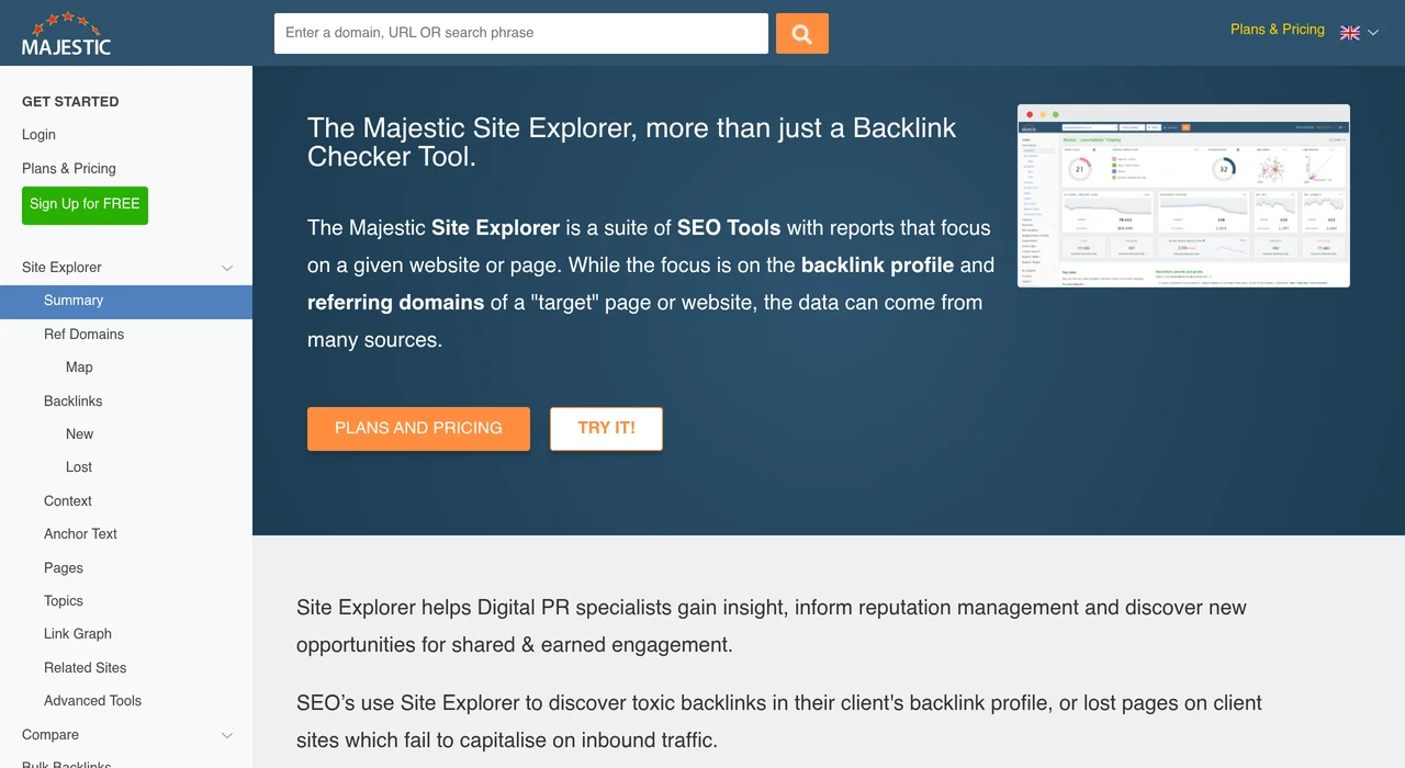 Majestic Site Explorer backlink report