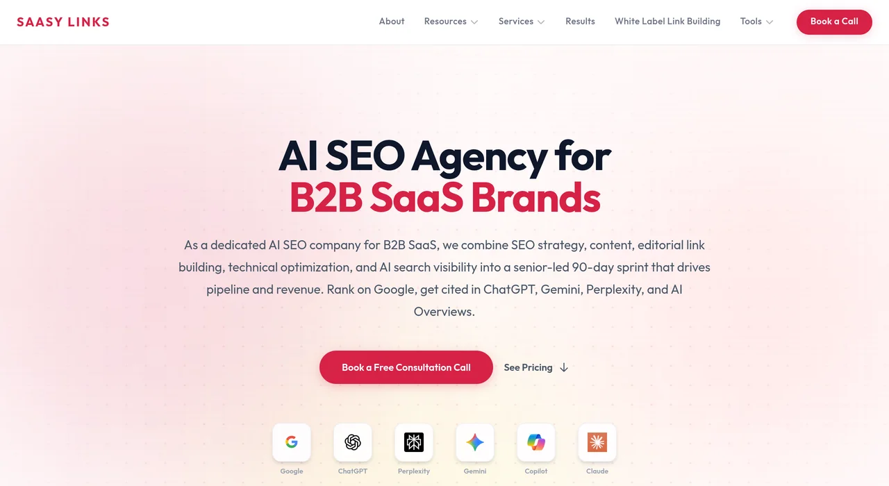 SAASY LINKS AI SEO services page