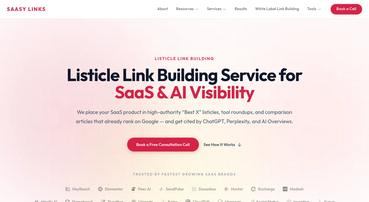 SAASY LINKS listicle link building service page