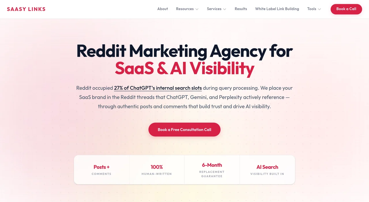 SAASY LINKS Reddit marketing agency page