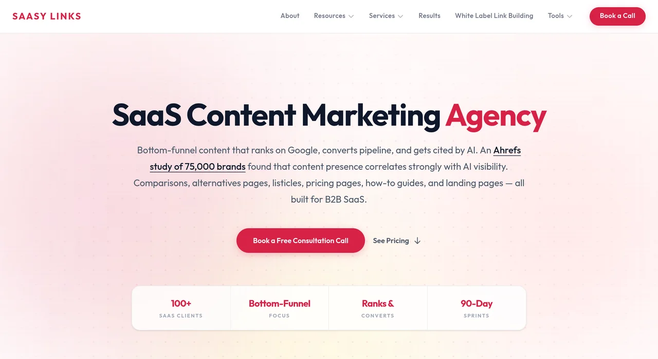 SAASY LINKS content marketing service page