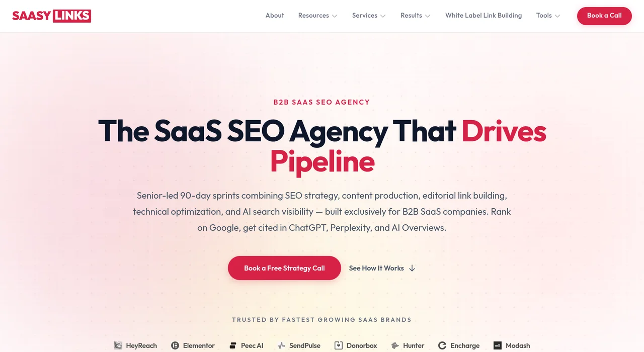 SAASY LINKS SaaS SEO agency page