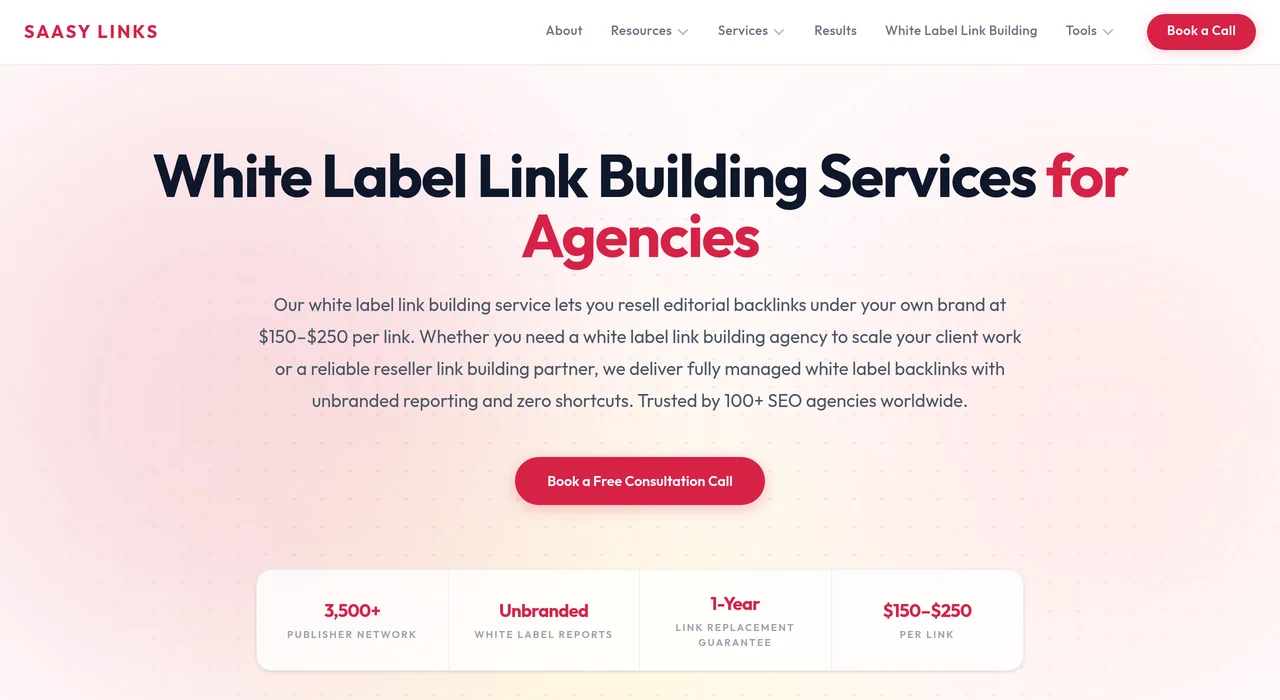 SAASY LINKS white label link building page