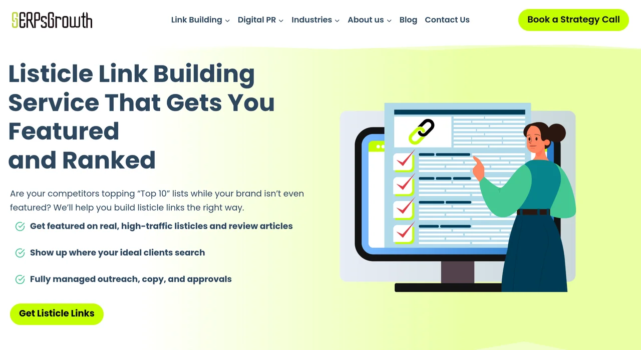 SERPsGrowth listicle link building service page