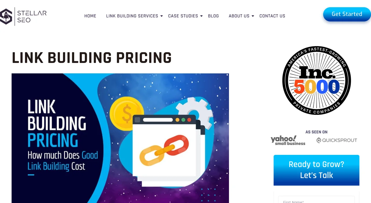 Stellar SEO link building pricing page