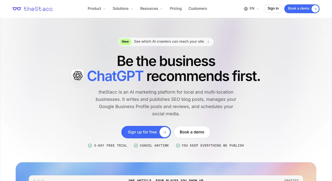 theStacc AI SEO publishing platform