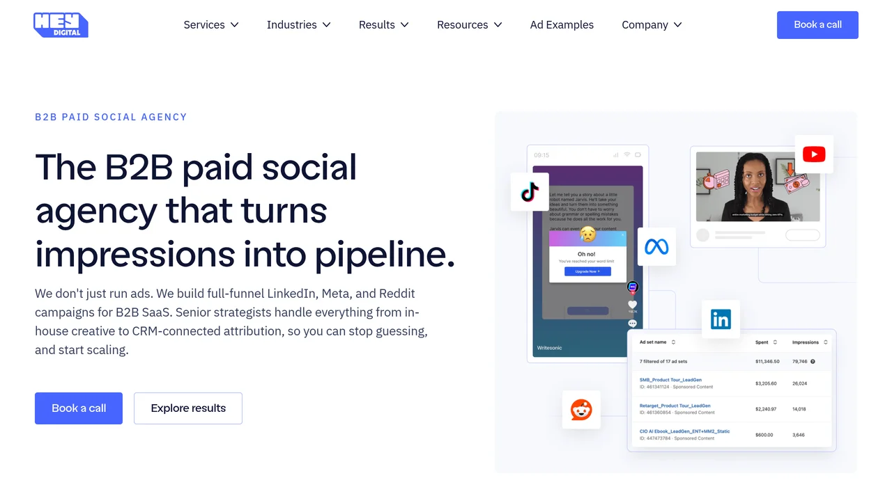 Hey Digital paid social agency page