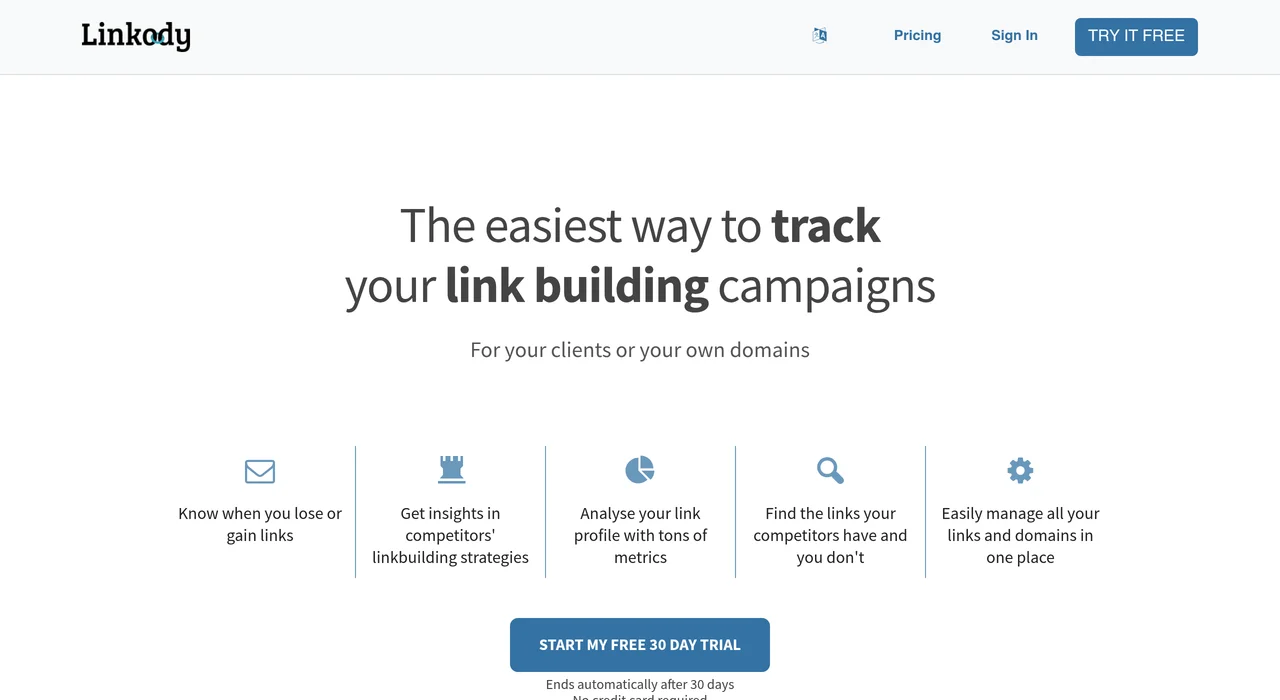 Linkody backlink monitoring dashboard