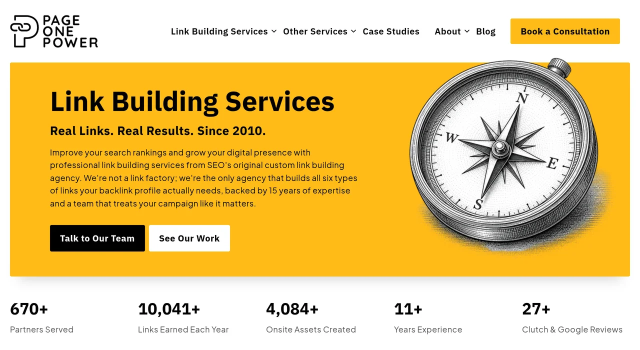 Page One Power link building service page