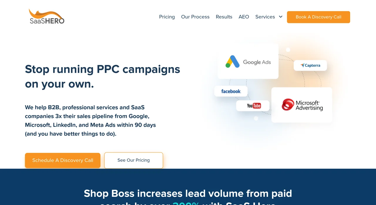 SaaS Hero paid search and social page