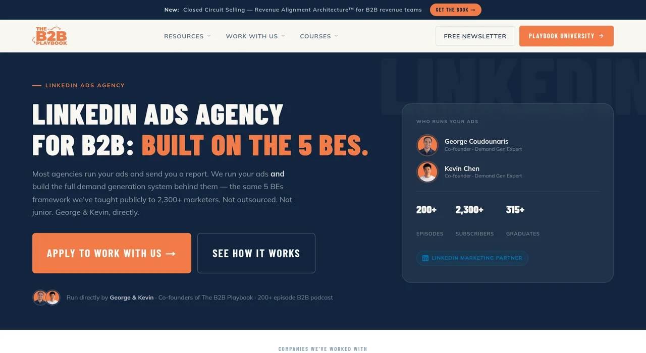 The B2B Playbook LinkedIn ads agency page